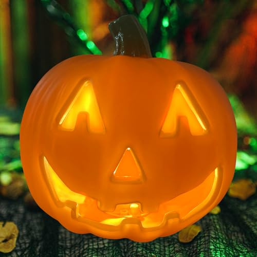 Halloween Deko Kürbis Laterne, LED Kürbis Deko Halloween Deko Outdoor Kürbisse Groß Plastik LED Pumpkin Helloween Dekor Outdoor Batteriemodell Kürbislaterne für Herbstdeko (A)
