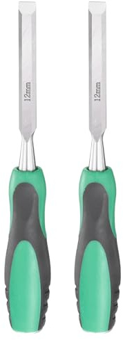 QUARKZMAN 2Pcs Ciseau À Bois En Acier Lame Large De 1/2 Vert-Noir | Ciseau À Bois À Pointe Plate, Outil Manuel De Menuiserie Avec Manche En Plastique Antidérapant Pour Projets De Menuiserie
