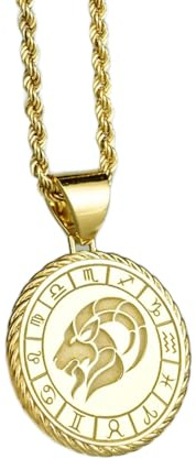 WORLD WIDE GEMS Halskette mit eingraviertem Sternzeichen-Anhänger Steinbock, 24 mm, mit 45 cm langer französischer Kette, vergoldetes Sterlingsilber, Unisex-Geschenk, WW_PNDN_1934