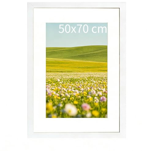 Generisch Bilderrahmen 50x70 cm Weiß, Moderner MDF Wandrahmen mit bruchsicherem Acrylglas, vertikal & horizontal aufhängbar, Fotorahmen für Poster, Puzzle & Zertifikate