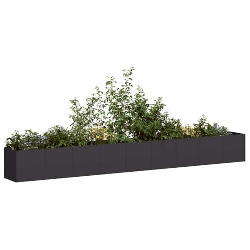 ACAGALA Macetero de metal 360x40x40 cm, rectangular para jardín en diseño de suelo abierto, maceta de acero laminado en frío, jardinera, macetero, recipiente para plantar, cubremaceta, negro