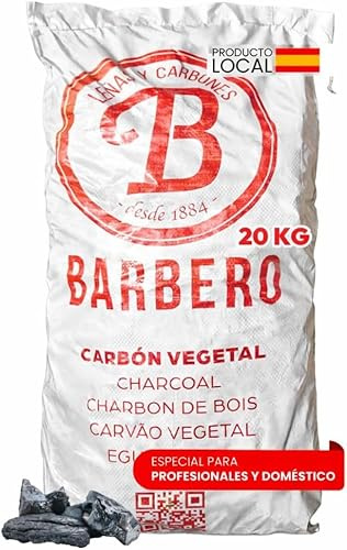 Carbón Vegetal Barbacoa Encina 100 Natural Grueso Saco 20kg Profesional Hostelería Cocina Exterior Brasa Gourmet Alta Temperatura Sin Humo Combustión Lenta Aroma Sabor Carnes (Saco, 1, Unidad)