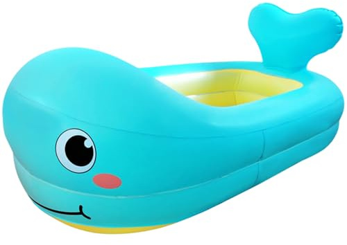 Aufblasbare Babybadewanne, 32 x 20 x 10 Zoll, niedliche Cartoon-Wal-Babybadewanne mit Ablauföffnung, weiche, rutschfeste Kleinkind-Essentials für Mädchen und Jungen