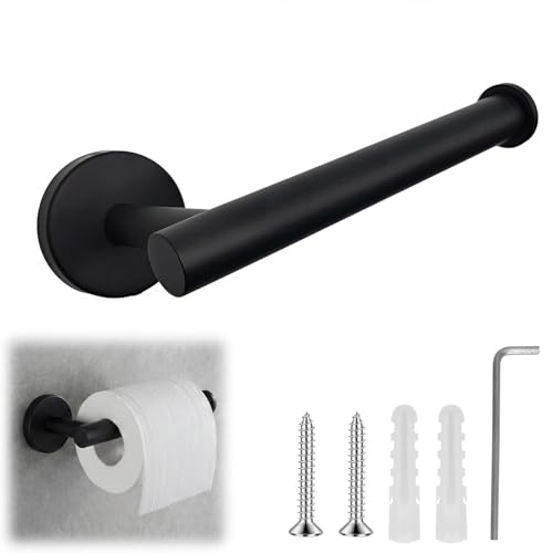 Wall Mounted Toilet Paper Holder Chrome 304 Stainless Steel Loo Roll Holder Bathroom Kitchen Tissue Dispenser Single Arm Rustproof Toilet Roll Rack Polished Finish Vertical Horizontal Install （black）