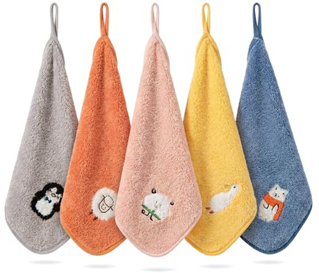 YDAKGUEY Children's Facial Towel, 5 Pcs Kids Washcloth Towels with Cute Pattern, Hand Towel for Home Travel School Hand Face Shower(25 × 25cm)