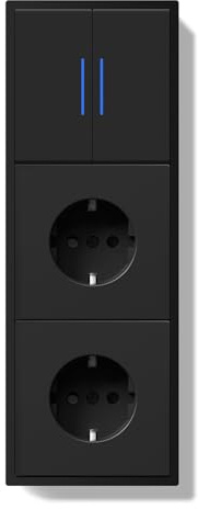 BSEED Lichtschalter mit Steckdose mit Steckklemme,2 Fach 2 Weg Wechselschalter mit LED Kontrollleuchte mit Doppelt Steckdose Matt,Unterputz Schalter mit Doppelsteckdose mit PC Rahmen Schwarz-220X80mm