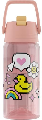 Sigg - Trinkflasche Kinder - Viva FLIP Be Happy - Rosa - 0.5L | Flasche Kinder mit Strohhalm - Spülmaschinenfest - Auslaufsicher - Sport & Schule - Kindergarten - Jungen & Mädchen