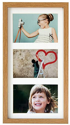 BD ART Cadre 18 x 35 cm Cadre multi photo pour 3 Photos 10 x 15 cm (cadre triptyque), Chêne