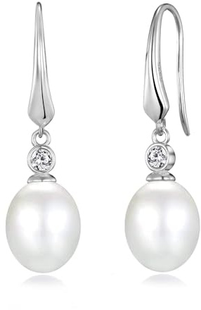 Philip Jones Sterling Silver White Pearl Drop Earrings Created with Zircondia® Crystals