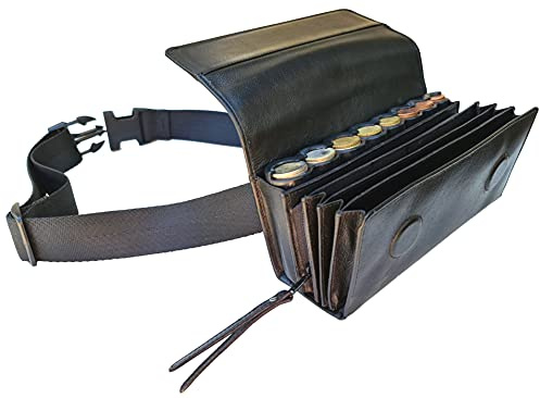Claire-FONCET Riñonera de Camarero en Piel – Monedero de Camarero con dispensador 8 Compartimentos – Cartera Billetero para Billetes y Monedas – Cierre magnético – Fabricación Europea