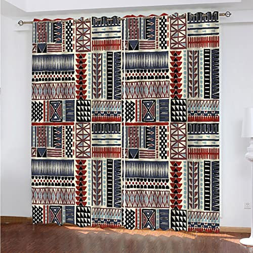 ELGISI Blickdichter Vorhang Kinderzimmer Verdunkelungsvorhang 3D Digitaldruck Retro-Gestreifter Stil Ösenschal 2Er Set 210X220Cm（H X B） Vorhänge Wohnzimmer Schlafzimmer Thermogardine