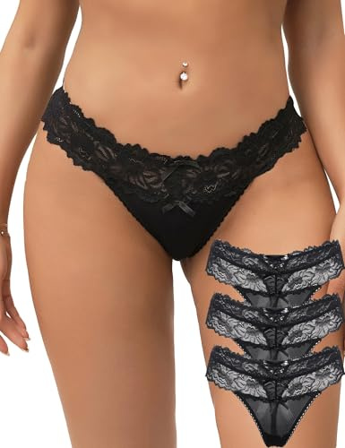 ohmydear String tanga damer sexiga underkläder för kvinnor 1/2/3-pack kalsonger spets trosor brasilianska trosor stora storlekar underkläder för kvinnor, 3-pack svart, M-L