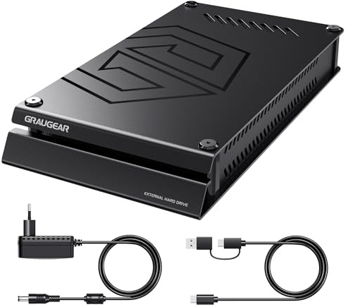 GRAUGEAR 6TB Externe Festplatte im Aluminiumgehäuse für PlayStation, Formatiert für PS4 und PS5, HDD 3,5 Zoll, Design Festplatte mit Netzteil, Ideal für Gaming und Speicherplatz (schwarz, 6TB)