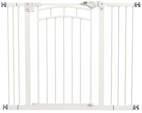 PawHut Treppenschutzgitter Hunde Türgitter mit Zwei Verlängerungen, Hundeabsperrgitter mit automatisch schließender Tür, Einhändiges Öffnen, 74-100 cm, für kleine bis mittelgroße Hunde, Weiß