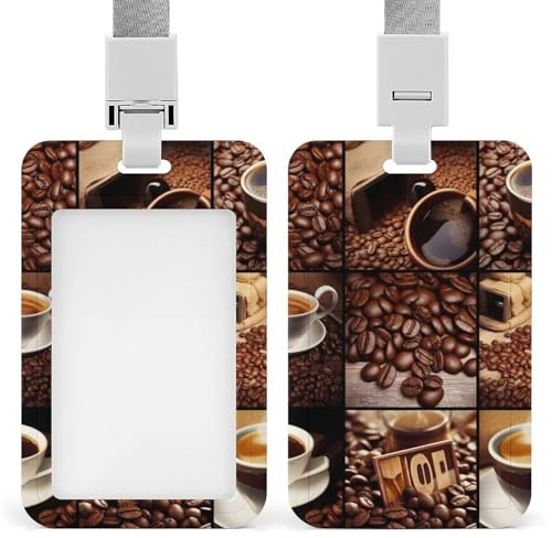 Soporte para tarjetas de identificación con cordón, soporte para etiquetas de nombre, collage de café, soporte vertical para tarjetas de identificación, funda protectora para trabajo, oficina,