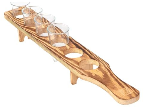 Plateau de service Tequila – Support de rangement en verre en bois avec 6 verres, verres à shot servant un plateau en bois | Plateau de service porte-verre à Tequila, pour Bar, Restaurant, fête, réuni