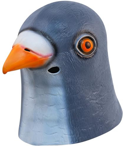 shayulajiao Pigeon Mask - Funny Realistic Blue Grey Full Head Latex Animal Bird Costume | Halloween, UK Carnival, Cosplay & Zoo Parties (Breathable, Faux Feather Texture, One Size)