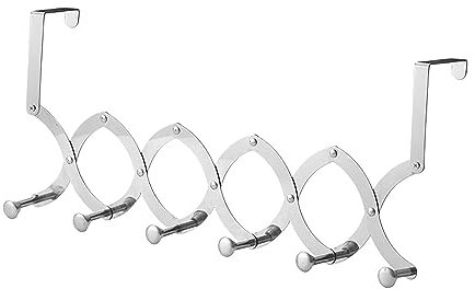 Über der Tür Haken, ausziehbare Türhängerhaken zum Aufhängen von Edelstahl über der Tür, Handtuchhalter, Metall-Kleiderbügel, 6 Haken für Jacken, Hüte, Handtücher, Taschen,