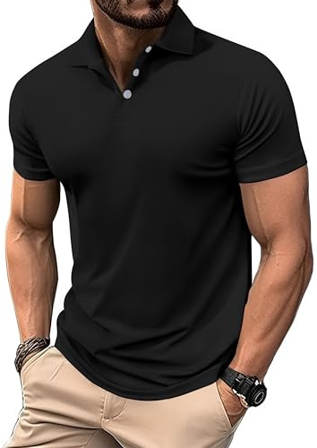 PINSPARK Poloshirt Herren Bauchfit Golf Tennis Muskel-Poloshirts Training Kurzarm Polo Shirt Männer Sommer Multipacks Polohemd Quick Dry Sportwear Schwarz XXXL (1 Stück)