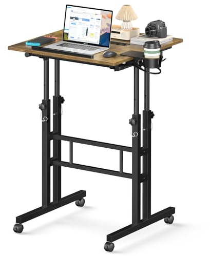 Enayplon Litet stående skrivbord med hjul, mobilt ståskrivbord, bärbart stående bord på hjul för promenaddyna, rullande datorskrivbord justerbar höjd, högt bord