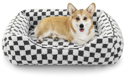 FURTIME Hundebett Mittelgroße Hunde, rutschfest Hundebetten Waschbares Hundekorb, Anti-Angst Hundebett, Komfortabler Plüsch-Hundekörbchen, Geeignet für Corgis, Chihuahuas und Bulldoggen, 63×53×20 cm