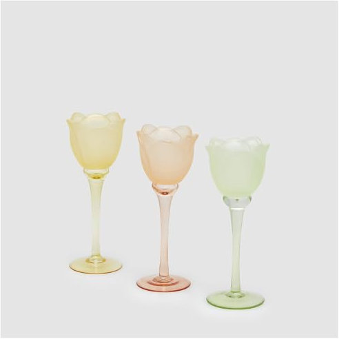 EDG - Enzo De Gasperi Portavelas Tulipán en cristal satinado D8,5xH22 cm 3 variantes (1ud) VERDE