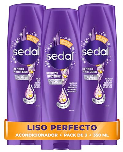 SEDAL Tratamiento Acondicionador Liso Perfecto para un cabello lacio y suave con Aceite de Macadamia, Vitamina C y Proteína de Seda 350ml x3