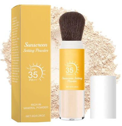 Mineral Powder Sunscreen SPF 35 with Soft Brush,Oil Control and Natural Matte Finish Mineral Brush Powders for Face, BodyLong-Lasting, Lightweight Loose Powder for All Skin Types