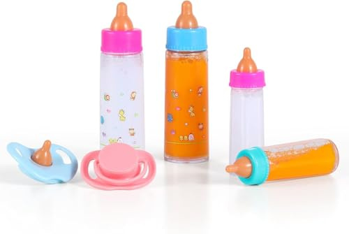 YUNHENTONG 4 Stück Puppenflasche mit Milch Magische Flasche Puppe 2 Stück Puppenschnuller Puppenzubehör Flasche Puppen Zubehör Schnuller Kinder Geschenk für Geburtstag, Weihnachten, Neujahr