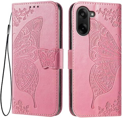 EASSGU Läder mobiltelefonskal för OnePlus Nord CE 5 5G/OnePlus Nord CE5 5G (6,77 tum) flip-folie magnetiskt fodral med 3 kortfack, 1 plånbok, stöttåligt, reptåligt fodral – rosa