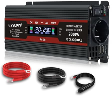 LVYUAN Wechselrichter 12V 230V 1300W/2600W Spannungswandler Stromumwandler für Auto KFZ Wohnwagen LKW