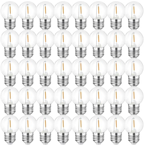MZYOYO Confezione da 40 Lampadine E27 LED Bianco Caldo 1W,Lampadine LED E27,Plastica,G45 2700K,1W sostituisce lampadine 5 watt,230V per luci a stringa di illuminazione per feste