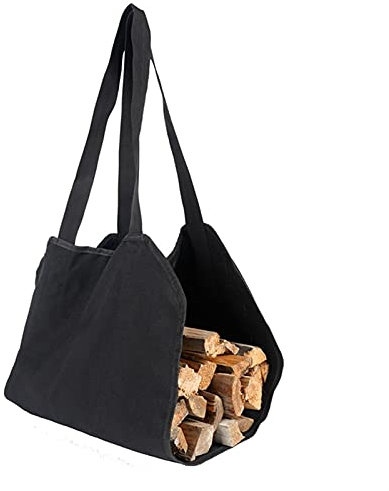 Durable Canvas Firewood Log Carrier Bag – Heavy-Duty Tote for Camping, Fireplace Accessories & Wood Storage, Black Log Holder for Easy Transport