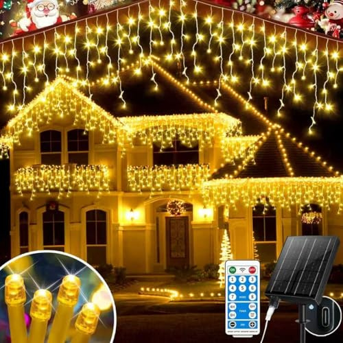 RJEDL 2500mAh Solari Luci di Natale da Esterno,25+5M 800 LED Impermeabile Luci Natalizie da Cascata,Con 8 Modalità &Timer e Memoria Luci di Natale da Esterno per Balcone Finestra Casa Ringhiera