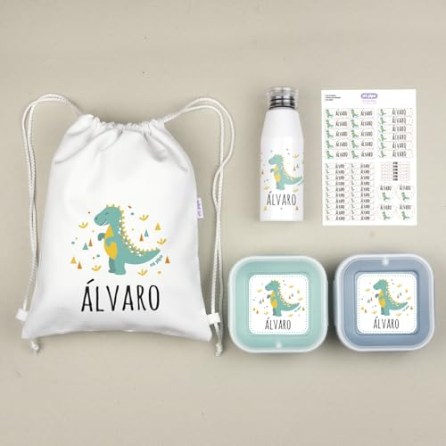 Mi Pipo - Pack Vuelta al Cole Personalizado - Mi Equipo Dinosaurio | Pack Guarderia, Colegio con Todo lo Necesario, Primaria, Infantil | Personalizado con Nombre, Cómodo, Fácil de Lavar