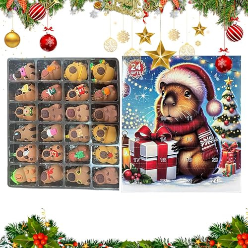 2025 Weihnachtskalender, 2025 Adventskalender Capybara Plüschtier, Niedliche Weihnachtsfigur Geschenk Deko Für Kinder Mädchen Familie