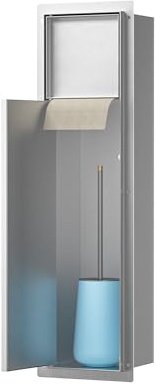 Bernkot Edelstahl Unterputz Toilettenpapierhalter, Klopapierhalter mit Aufbewahrung Bietet Platz für Neue Rollen/Klobürstengarnitur, WC Papier Halterung für Toilette, 63×15×15cm, Silber