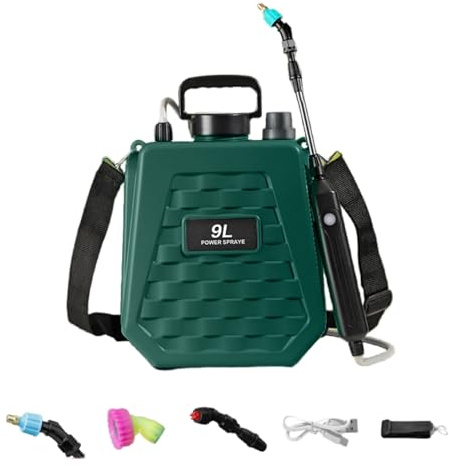 Pulverizador de Mochila Eléctrico Recargable 9/6L- Máquina Fumigadora con Batería de Larga Duración, Boquilla Ajustable y Lanza Extensible para Jardín, Agricultura y Control de Plagas