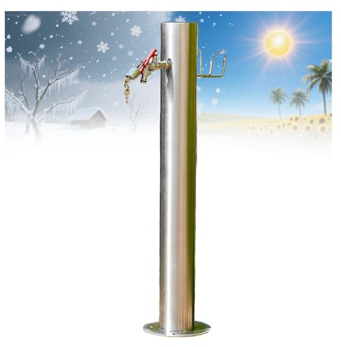 Fontana idrante verticale in acciaio inossidabile 304 con gancio per tubo flessibile da giardino, antigelo, rubinetto per irrigazione e lavaggio, design autoportante (argento, 10,5 x 86 cm)