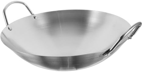 SAFIGLE Padella Wok in Acciaio Inossidabile Doppio Manico per Cucina Domestica Pentola da Cucina Pratica e Sicura per Frittura di Carne e Verdure Resistente e Multifunzionale