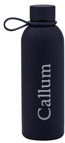 Engraved Personalised Water Bottle 500ml, Navy, Vacuum Flask | Custom-engraved insulated stainless steel body with sipper cap, keeps drinks hot 12hr and cold 24hr, ideal for gym, travel.