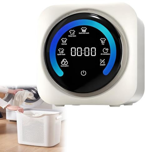 2-i-1 Mini Bärbar Tvättmaskin/Torktumlare-Kombination, Väggmonterbar Eller Bordsplacering, 3.5 Liters Innertrumma i Rostfritt Stål, Smart Pekkontroll,Lämplig för Sovsalar,Camping och Resor Desktop