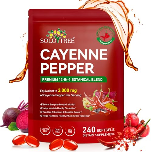 Cayenne Pepper Softgels Supplement with Turmeric Curcumin & Beet Root Hawthorn Extract, 240 Capsules Serving with Vitamins D3, K2 & E, Supports Heart Health, Circulation & Leg Vein Wellness