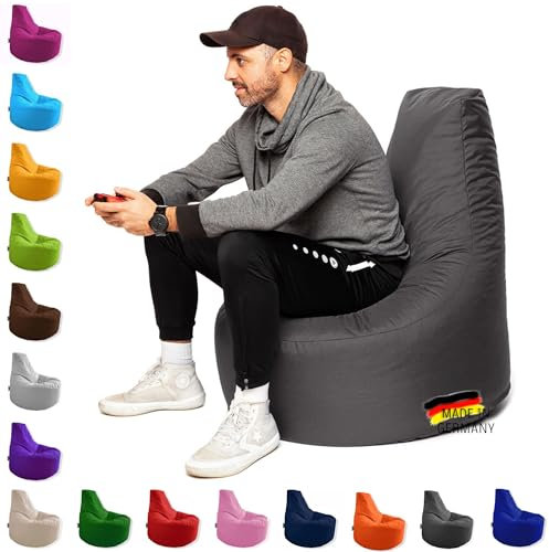PATCH HOME Gamer Kissen & Lounge Sitzsack – befüllbar mit Reißverschluss, gefüllt mit Styropor, geeignet für In- & Outdoor. Perfekt als Gaming Sessel Sitzkissen (Anthrazit - Ø 80cm x Höhe 90cm)