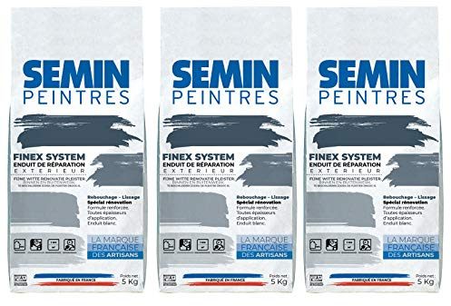Enduit de Rebouchage Extérieur - Semin - Réparation, Lissage & Rebouchage - Haute Adhérence - Blanc - Sac de 5 kg (Lot de 3)