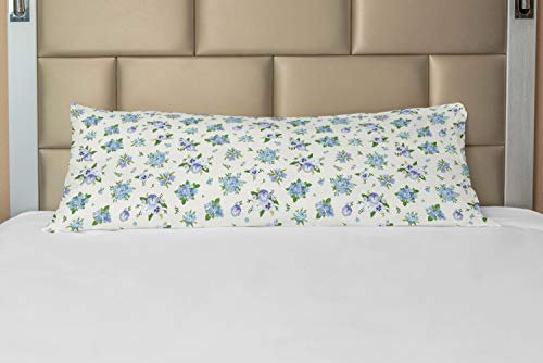 ABAKUHAUS Blumen Körper Kissenbezug mit Reißverschluss, Stiefmütterchen Endymion, Deko-Akzent Langer Kissenbezug, 53 x 137 cm, Blau Elfenbein und Lavendel