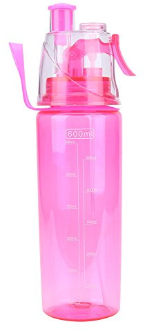 Regun 600ML Spray Water Bottle – Leakproof Plastic Water Bottle for Running, Cycling & Hiking | Clear Gradient Design with Volume Markings (Pink)