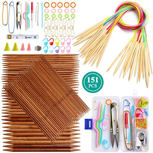 Coopay 75 Stück Stricknadeln und 18 Paar Rundstricknadeln Set, 2,0-10 mm Nadelspiel 20 cm, 18 Paar Rundstricknadeln 80 cm mit Kunststoffrohrfür, Stricknadeln für Socken, Hut und Kreative Handarbeit