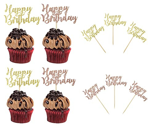 Sumerk 36PCS Glitter Happy Birthday Cupcake Toppers Birthday Cake Decorations Happy Birthday Cupcake Picks Baby Shower Anniversary Party Supplies