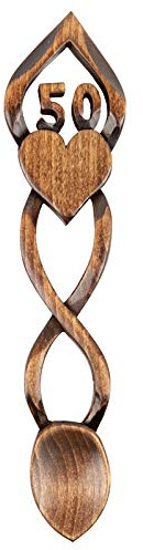 50th Birthday or Anniversary Love Spoon - Free Engraving of Names & Date on Welsh Love Spoons